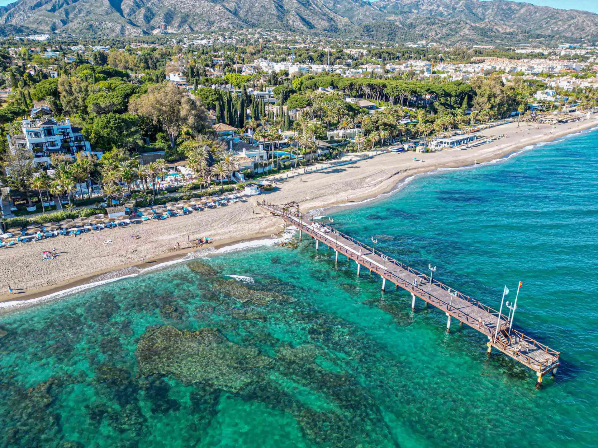 Aerial view of the Golden Mile beachfront in Marbella